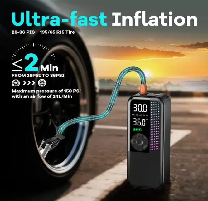 Tire Inflator Portable Air Compressor, 150 PSI Cordless Air Pump